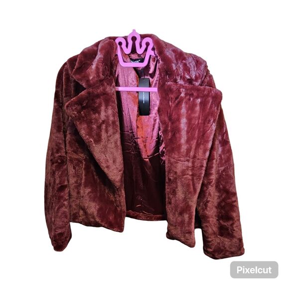 Allegra K Size Large Womens Cropped Faux Fur Jacket Cardigan Shrug Fluffy Coat - Picture 3 of 6